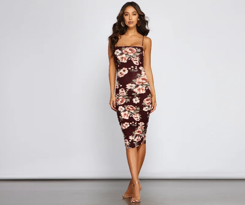 Casual Street Floral Lover Stylish Ruched Midi Dress
