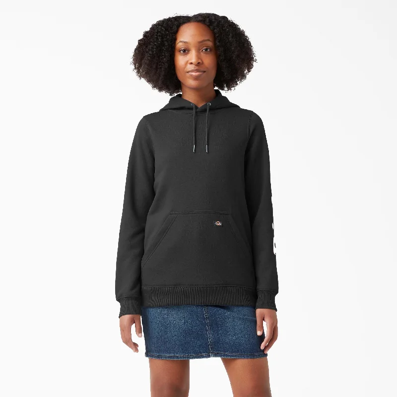 European And American Style Women's Water Repellent Sleeve Logo Hoodie, Black