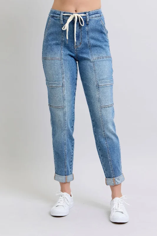 Lazy Style Clayton High Rise Cuffed Cargo Denim Jogger
