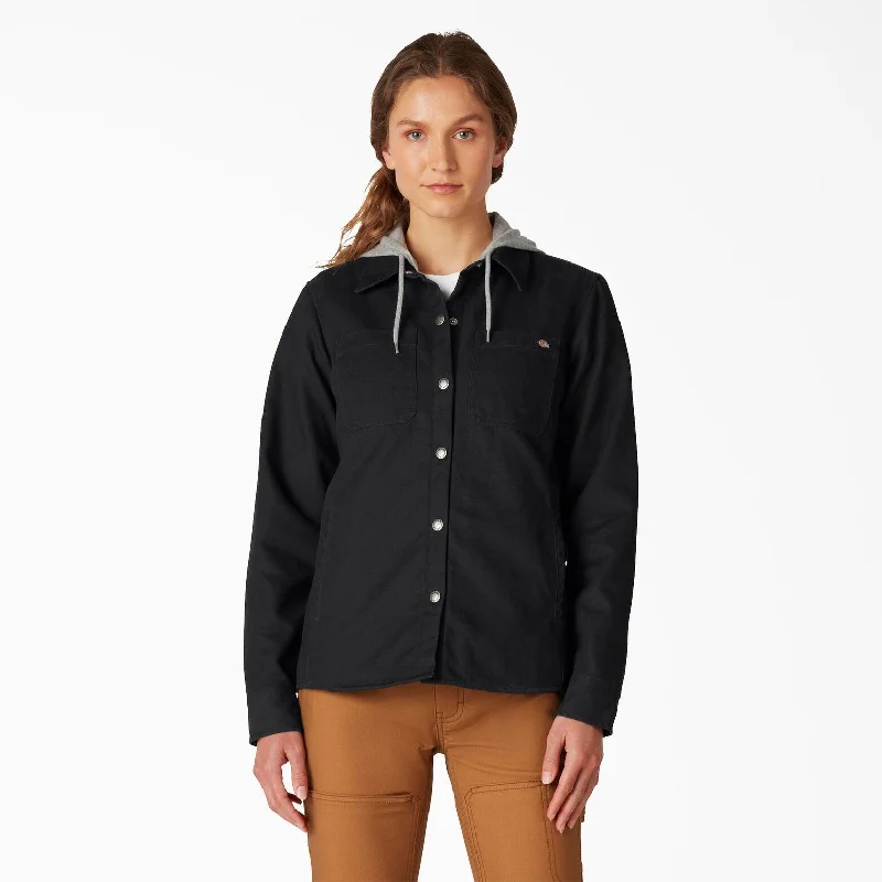 Casual And Comfortable Women's Duck Hooded Shirt Jacket - Black