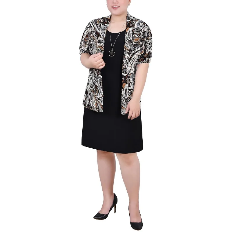 Noble Temperament NY Collection Womens Plus Printed Short Sleeves Duster Blazer