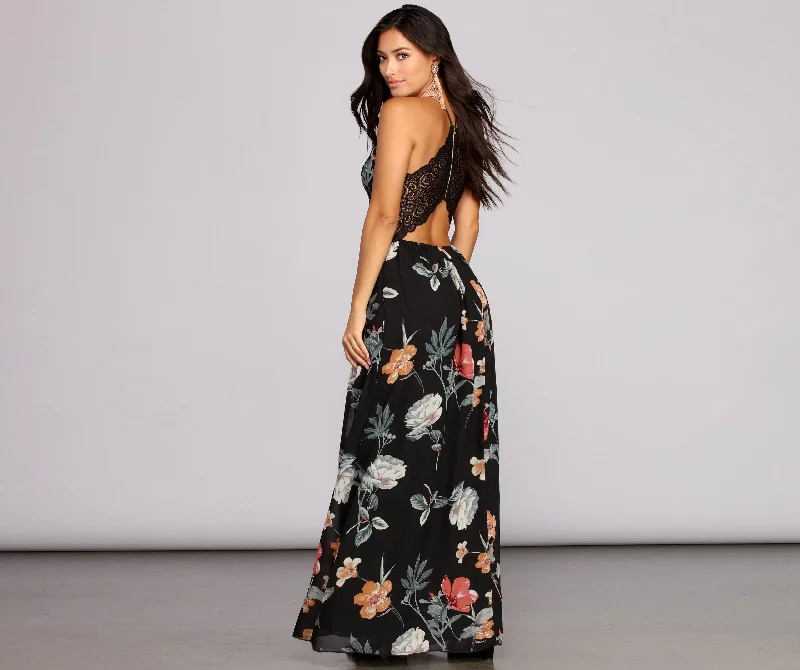Noble And Elegant Flower Power Stylish Chiffon Maxi Dress