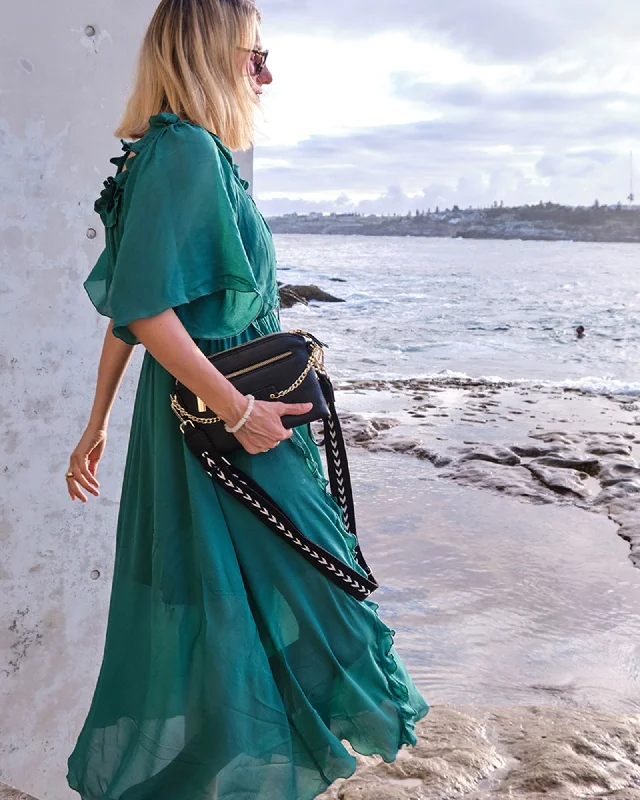 Free And Casual Amour Amour Ruffled Midi Dress - Dark Green