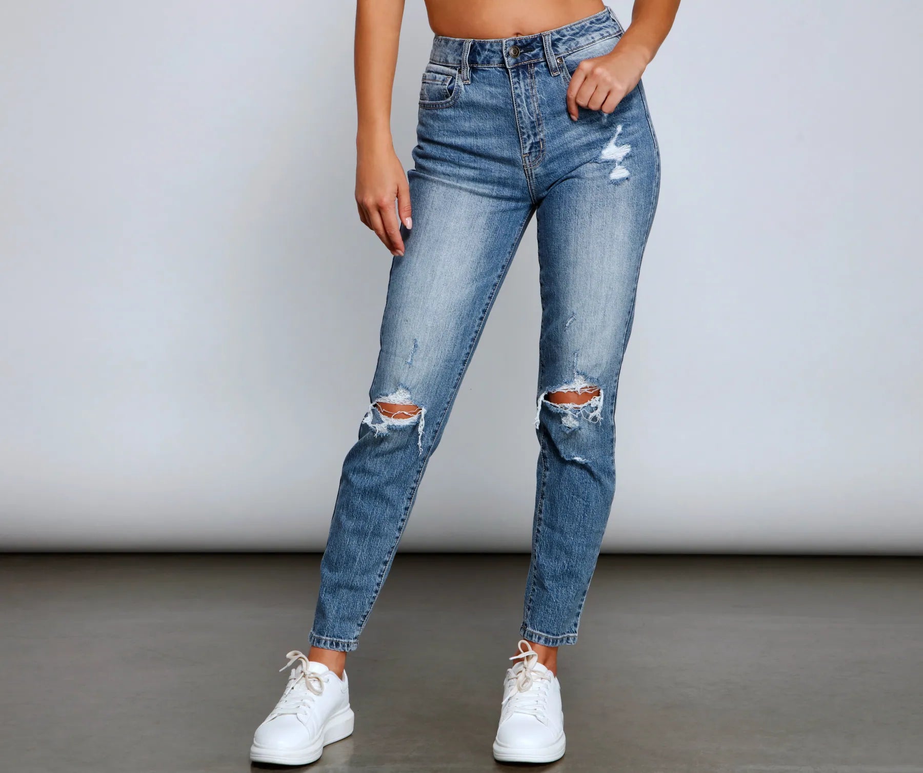 Knowledge And Elegance Tobi High Rise Destructed Mom Jeans