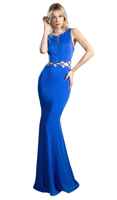 Casual And Versatile Cinderella Divine - 6485 Plunging Notched Lace-Up Cutout Long Gown