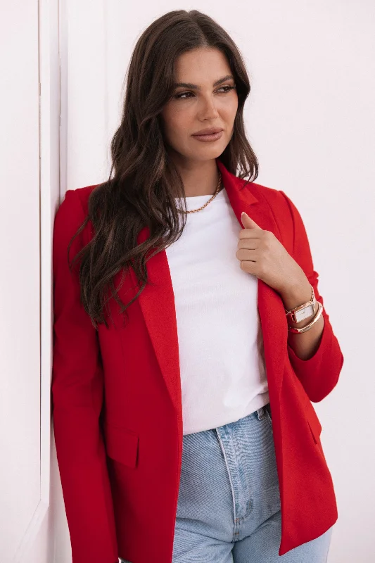 Fresh And Simple Ronny Open Front Knit Blazer - Scarlet Red