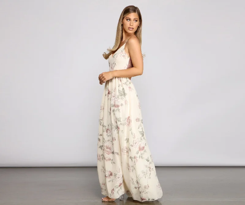 Romantic And Fresh Floral Romance Stylish Chiffon Maxi Dress