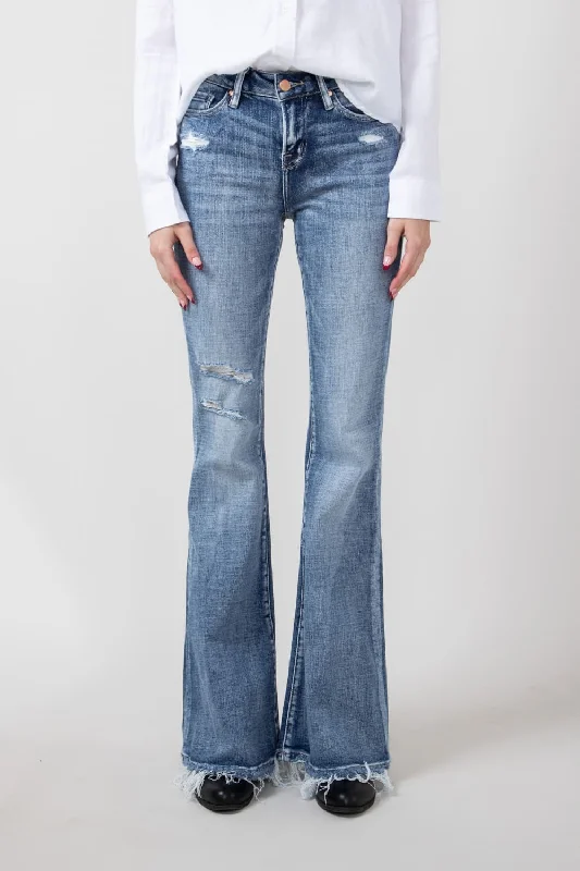 Simple Style Mica Mid Rise Super Flare Jeans for Women | MDP-F3124M