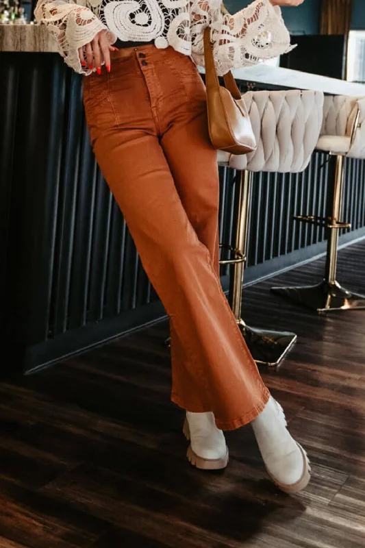 Floral Prints Mica High Rise Wide Leg Jeans for Women in Rustic Orange | MDP-W506CM