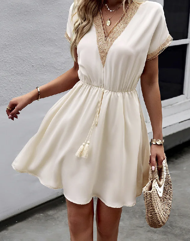 Outdoor Trend Tina Lace Hollow Out A-line Summer Mini Dress