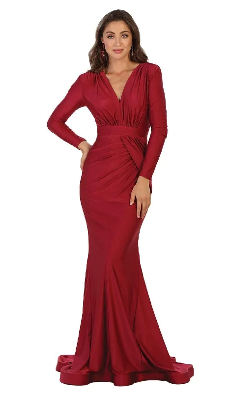 British Fashion May Queen - Ruched Deep V-neck Sheath Evening Dress MQ1530