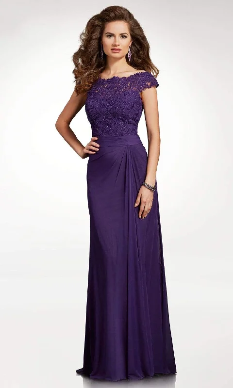 Modern City Clarisse - M6531 Lace Scalloped Bateau Chiffon Sheath Dress