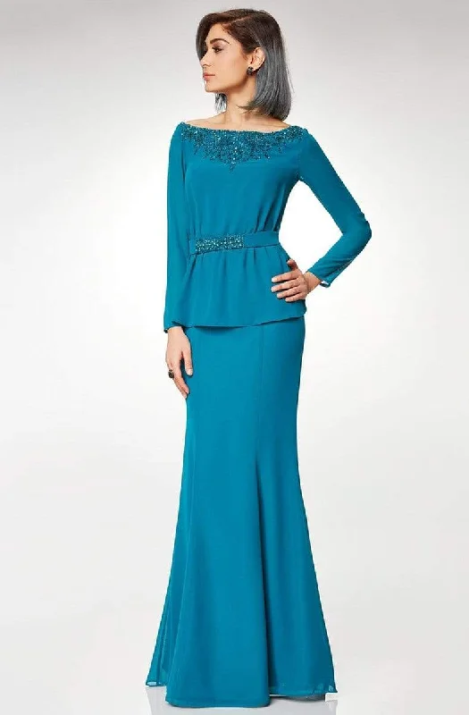 Stretch Design Clarisse - M6538 Beaded Embellished Neckline Long Sleeve Formal Dress