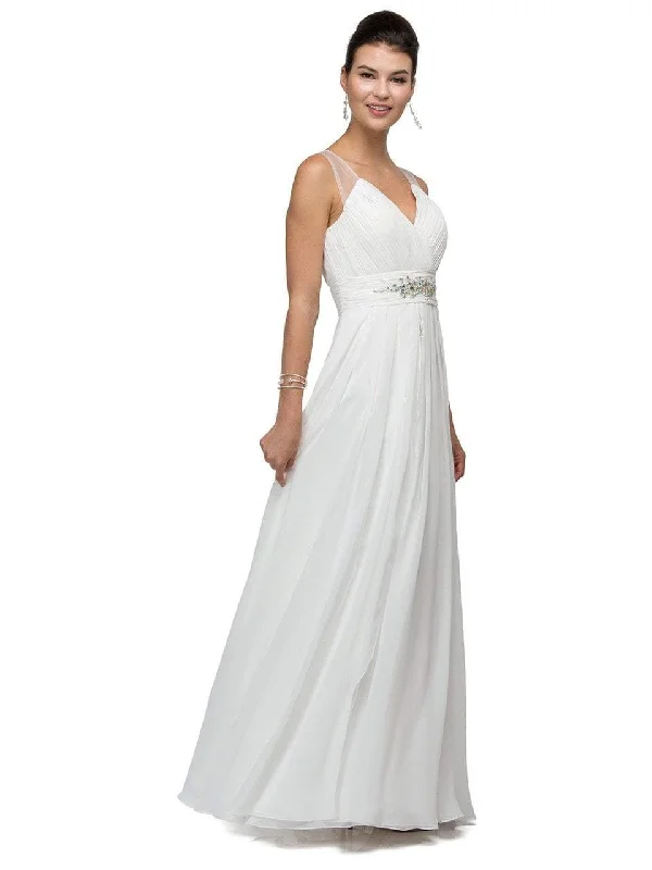 Simple And Comfortable Dancing Queen Bridal - 9539 Sophisticated Ruched V-Neck Chiffon A-line Dress