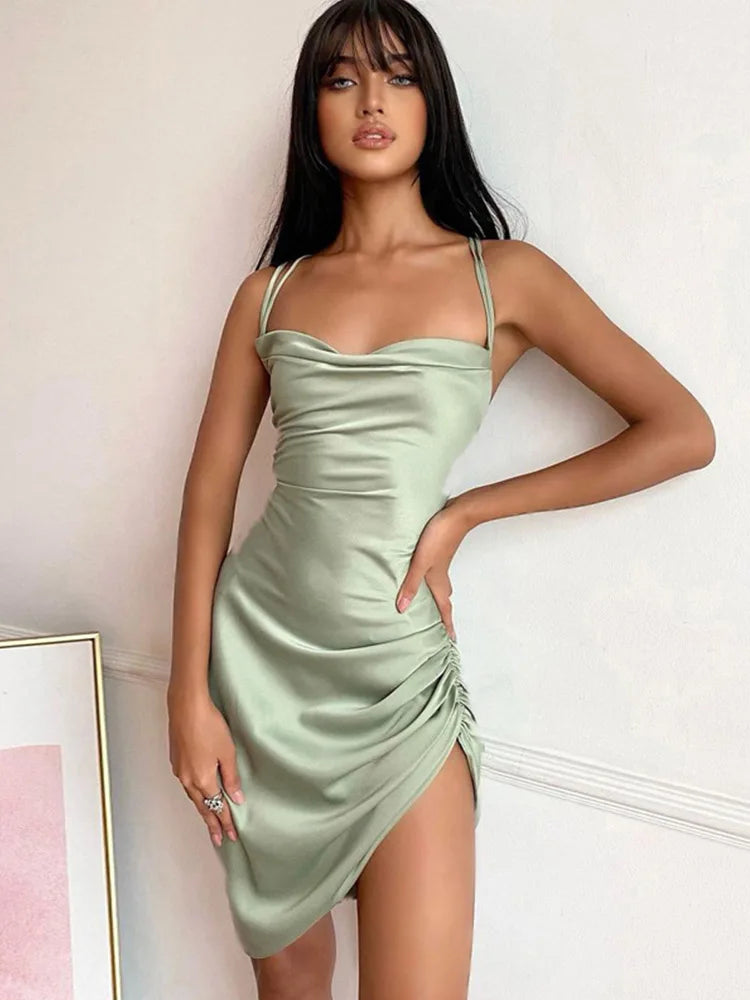 British Fashion Strap Mini Lace Up Cross Backless Bodycon Sexy Elegant Club Midi Dresses