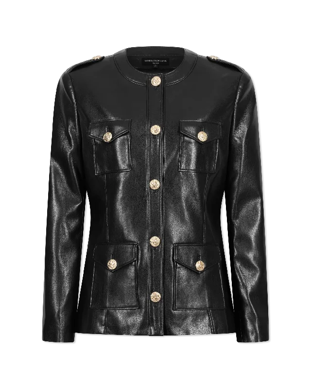 Feminine Charm Larsine Vegan Leather Blazer