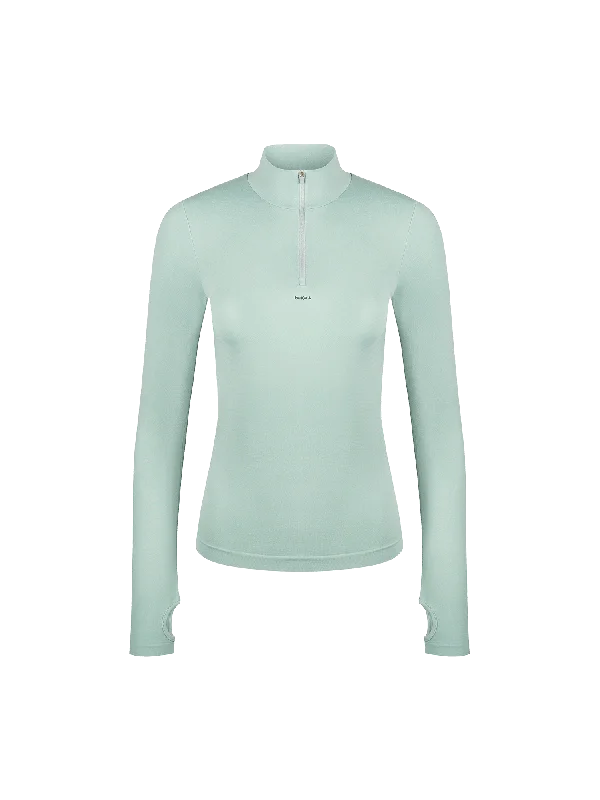 Nightclub Style Women's Plant-Stretch Zipped Long Sleeve Top—Eucalyptus Blue