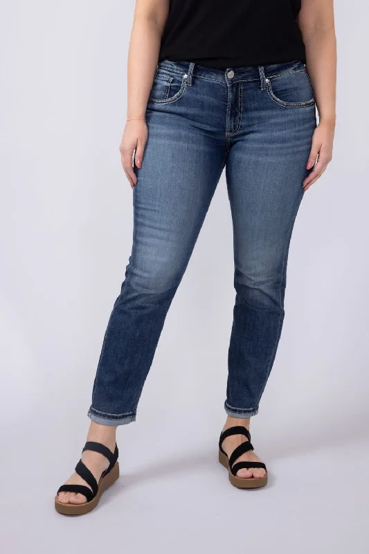 Elegant Temperament Silver Jeans Boyfriend Mid Rise Slim Leg Jeans for Women | L27170CVS331