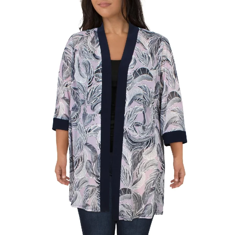 Girl Style R&M Richards Womens Plus Printed Open Front Duster Blazer