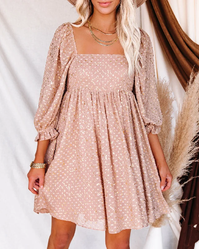 High-end Fabrics Bridgerton Metallic Swiss Dot Babydoll Dress