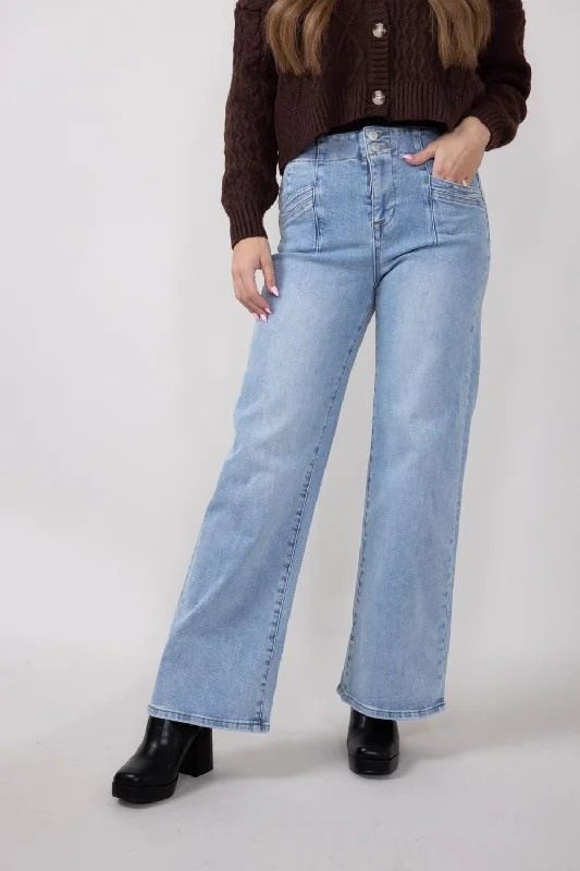 Casual Street Mica High Rise Wide Leg Jeans for Women in Light Wash | MDP-W506LT