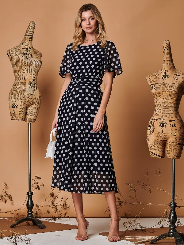 Street Charm Spot Print Chiffon Maxi Dress, Navy Spot