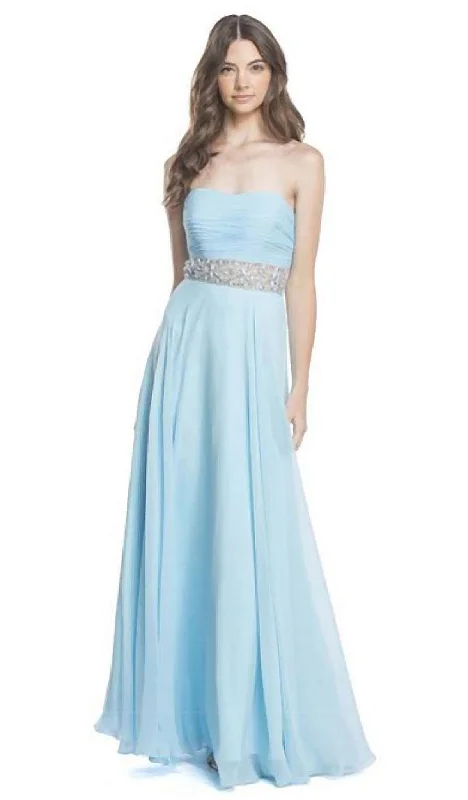 Embroidered Letters Aspeed Design - Strapless Ruched Evening A-Line Dress