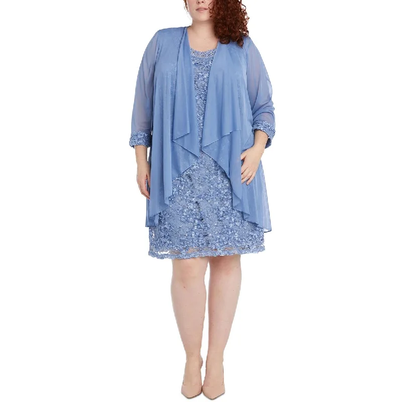 Casual And Comfortable R&M Richards Womens Plus Sheer Contrast Trim Duster Blazer