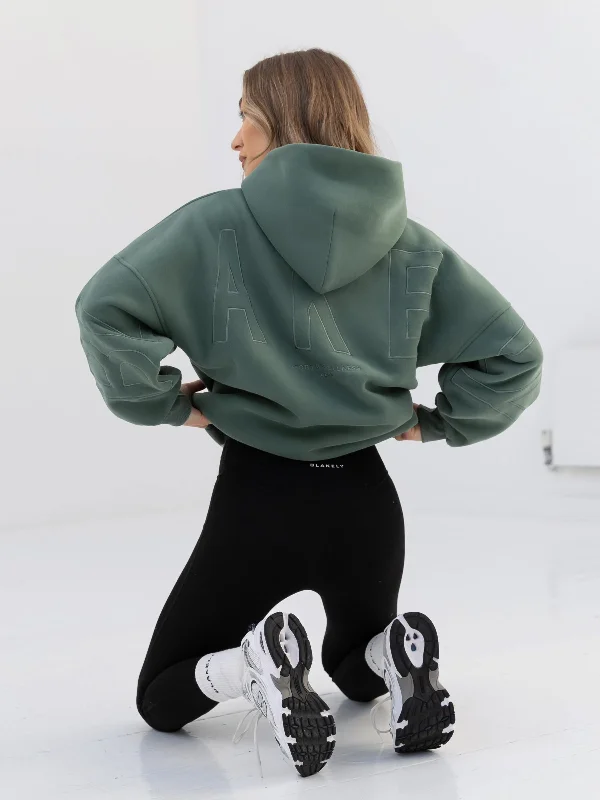 Cool Breeze At Night Embroidered Isabel Oversized Hoodie - Moss Green