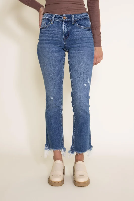 Beautiful Romance Flying Monkey Mid-Rise Destructed Hem Crop Bootcut Jeans for Women | F5011