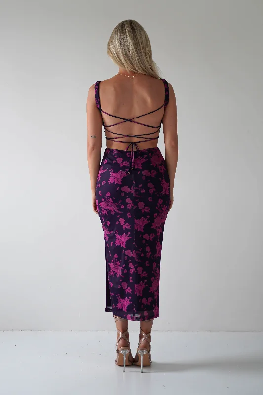 Thin Design Lulu Bodycon Backless Midi Dress | Grape