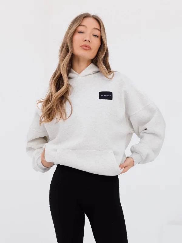Bottom And Versatile Label Oversized Hoodie - Marl White