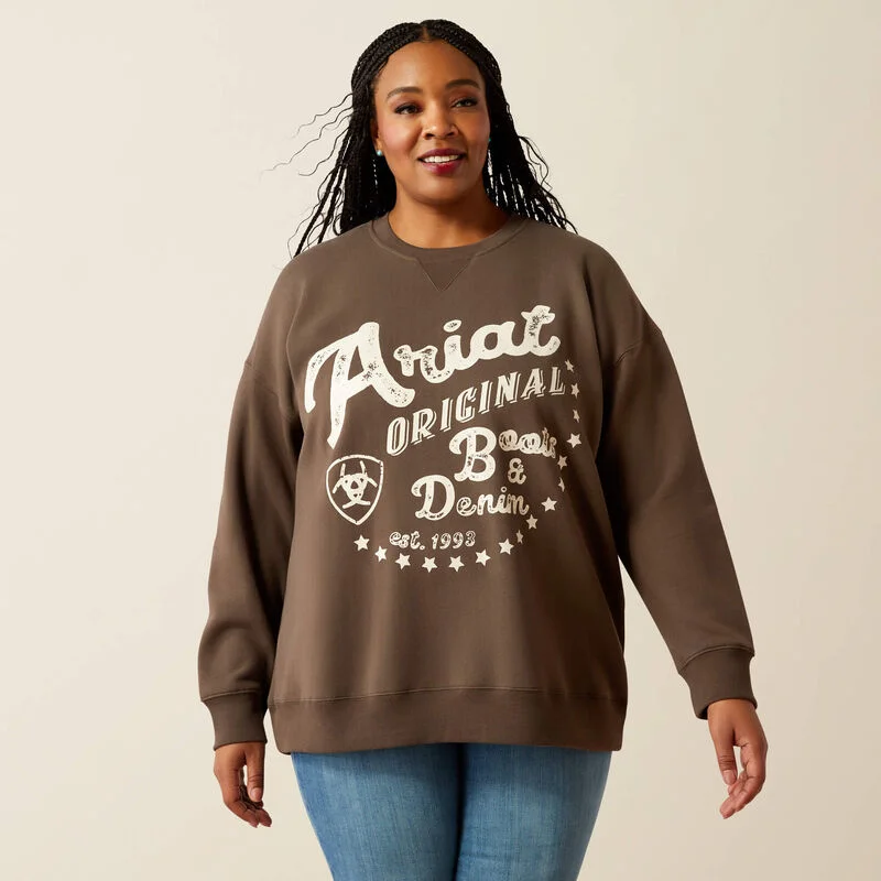 Comfortable And Casual Women's Oversized Crew Sweatshirt - Banyan Bark