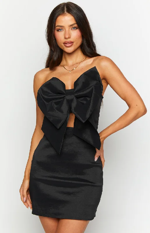 Floral Prints Nadia Black Bow Mini Dress