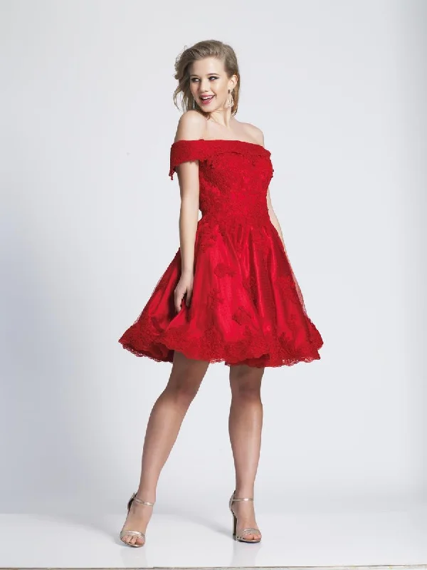 Short Design Dave & Johnny - 3900 off Shoulder Lace Applique Cocktail Dress