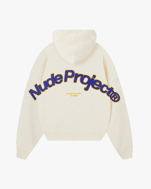 Embroidered Letters BEAST ZIP-UP HOODIE  MARSHMALLOW