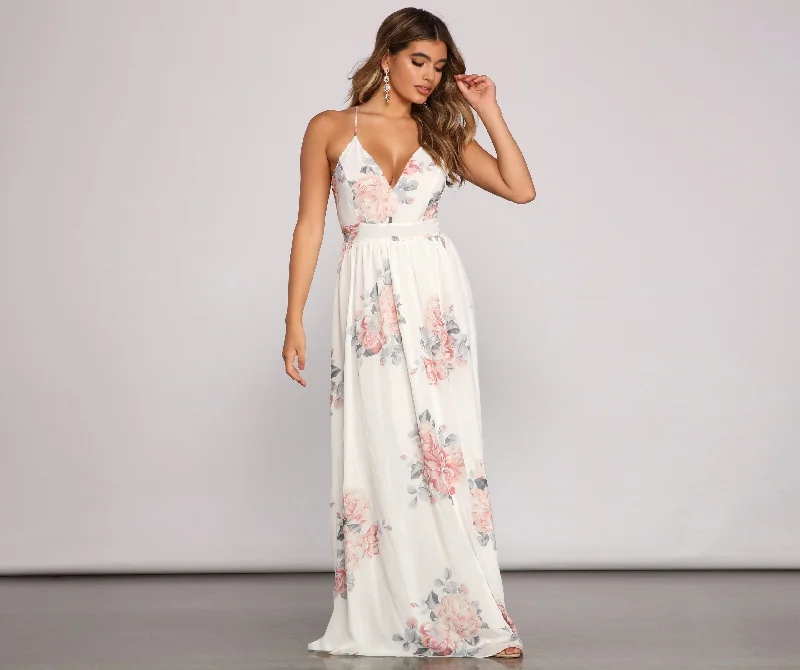 Light And Breathable Forever Gorgeous Floral Charming Chiffon Maxi Dress