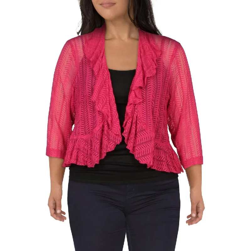 Classic Connected Apparel Womens Plus Ruffled Knit Open-Front Blazer