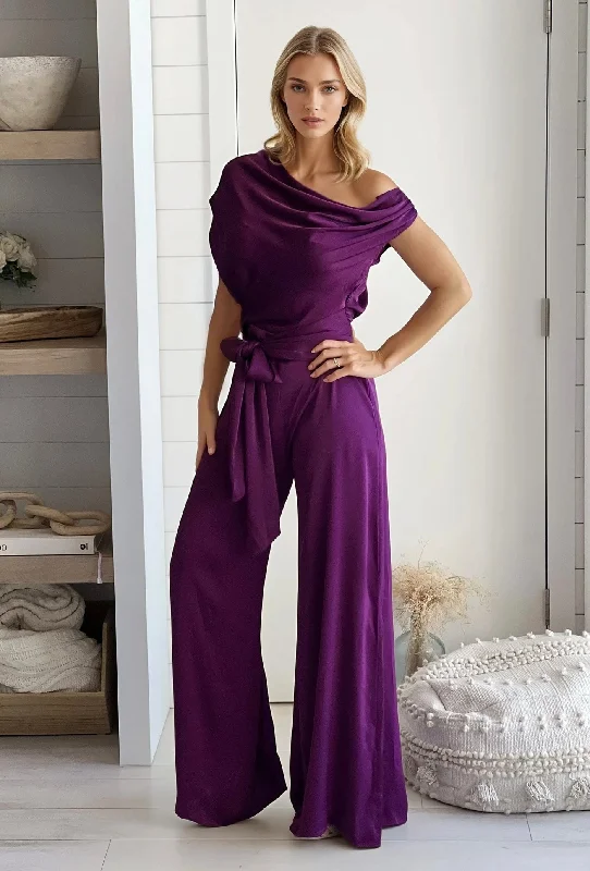 Versatile Items Purple Satin Draped Jumpsuit