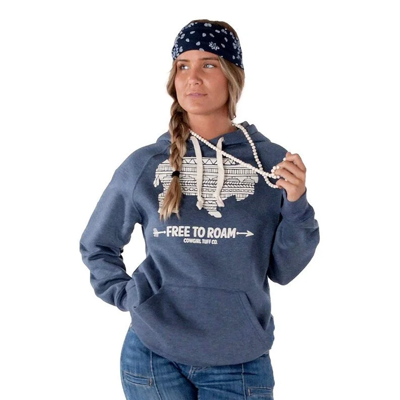 High-quality Fabrics Cowgirl Tuff Western Sweatshirt Womens Aztec Buffalo Navy SIG2222