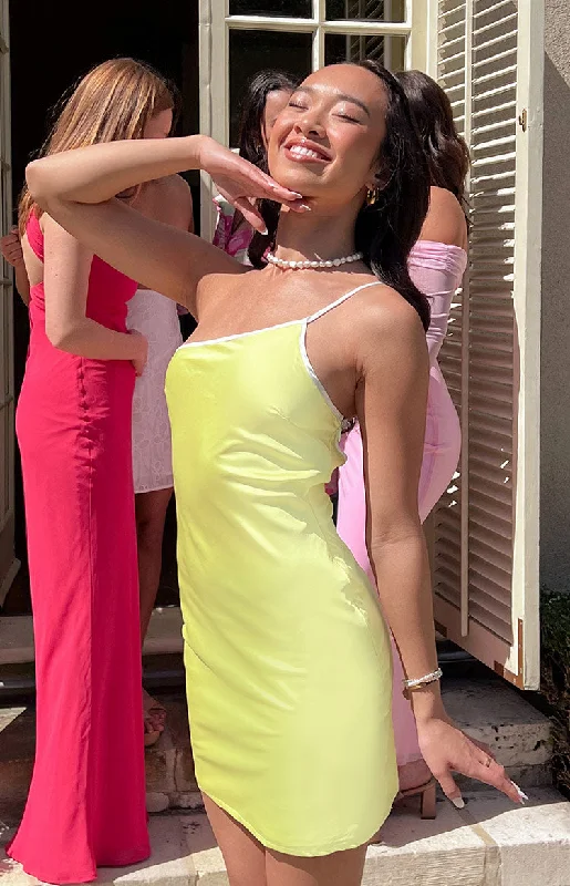 Carefree Style Sunny Chic Yellow Satin Mini Dress