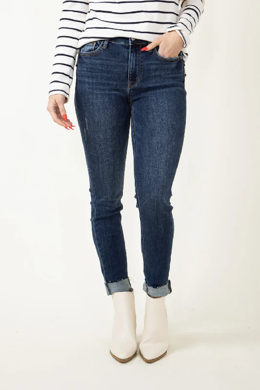 Bottom And Versatile Judy Blue Mid Rise Vintage Raw Hem Skinny Jeans for Women | 82527REG