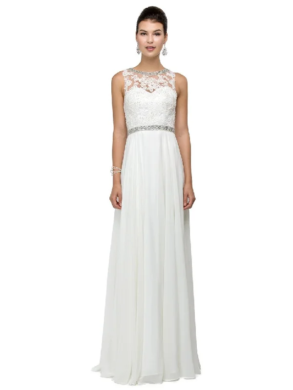 Casual And Comfortable Dancing Queen Bridal - 9458 Romantic Beaded Lace Applique A-Line Prom Dress