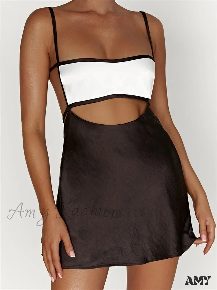 Dynamic Fashion Amy Fashion - Sexy Sleeveless Strap Patchwork Hollow Out Backless Mini Dress Dynamic Fashion Amy Fashion - Sexy Sleeveless Strap Patchwork Hollow Out Backless Mini Dress