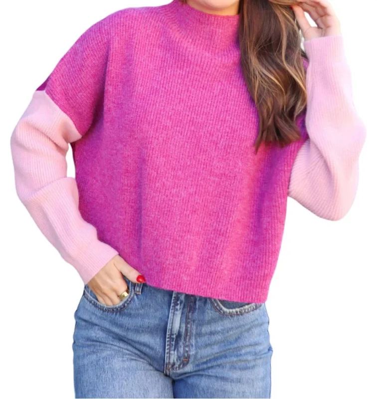 End Of The Year Colorblock Oversized Sweater In Magenta