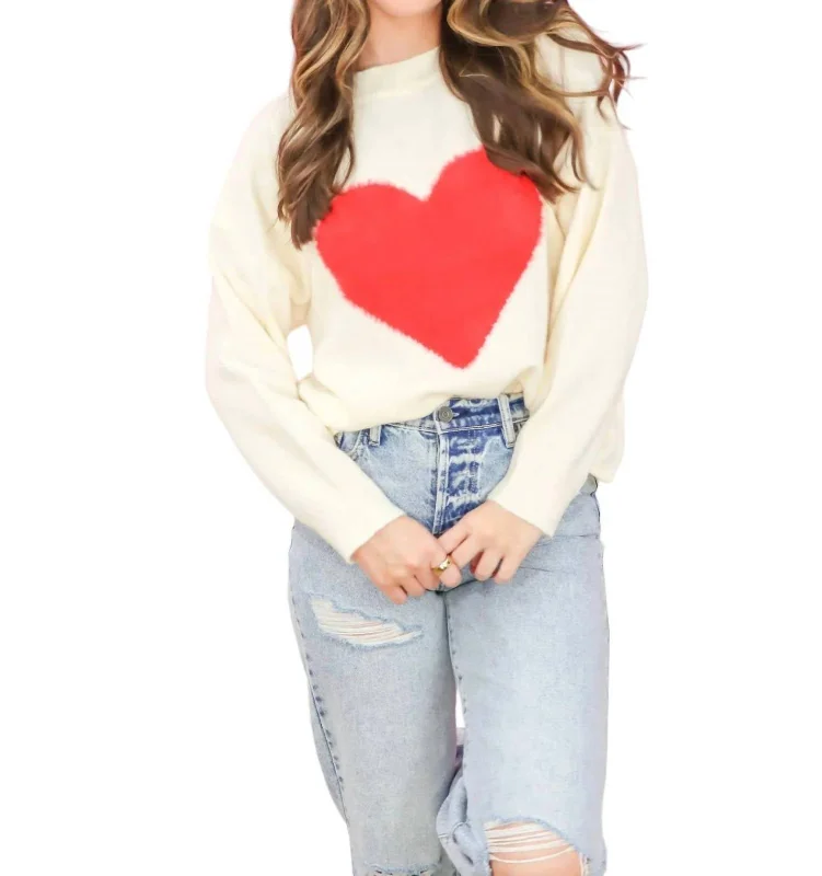 Noble Temperament Missing You Long Sleeve Sweater In White/red