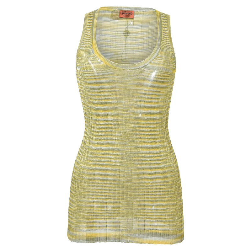 Missoni Scoop Neck Fitted Tank Top in Yellow Cotton