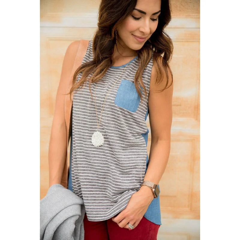 Striped Chambray Back Tank