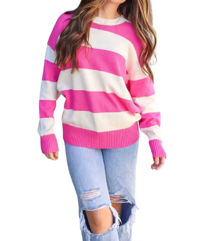 Elegant And Noble Striped Sweater In Cream/pink