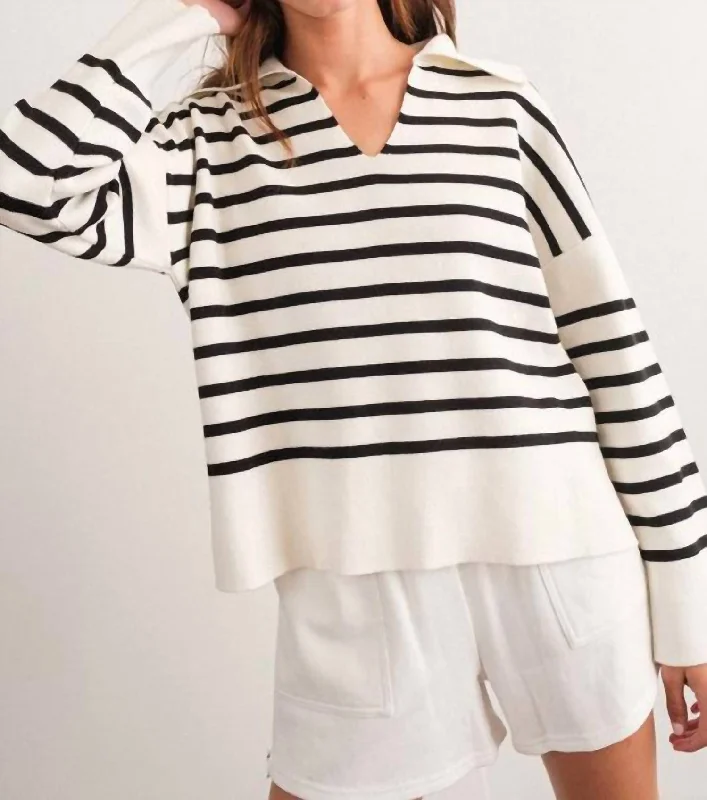 Design And Tailoring Striped V Neck Sweater In Black/white